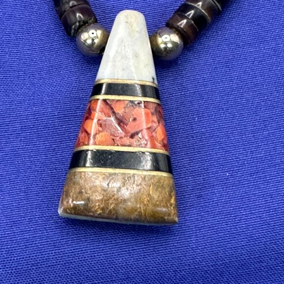 VTG Native American Intarsia Inlay Heishi Pendant Necklace - Picture 4 of 13